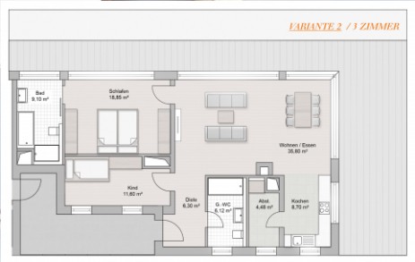 3 OG Penthouse Wohnung Nr 12 variante 2 - 3 zimmer